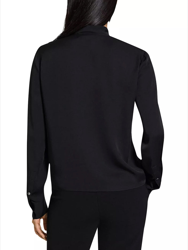 Open Tie Neck Silk  Blouse in Black