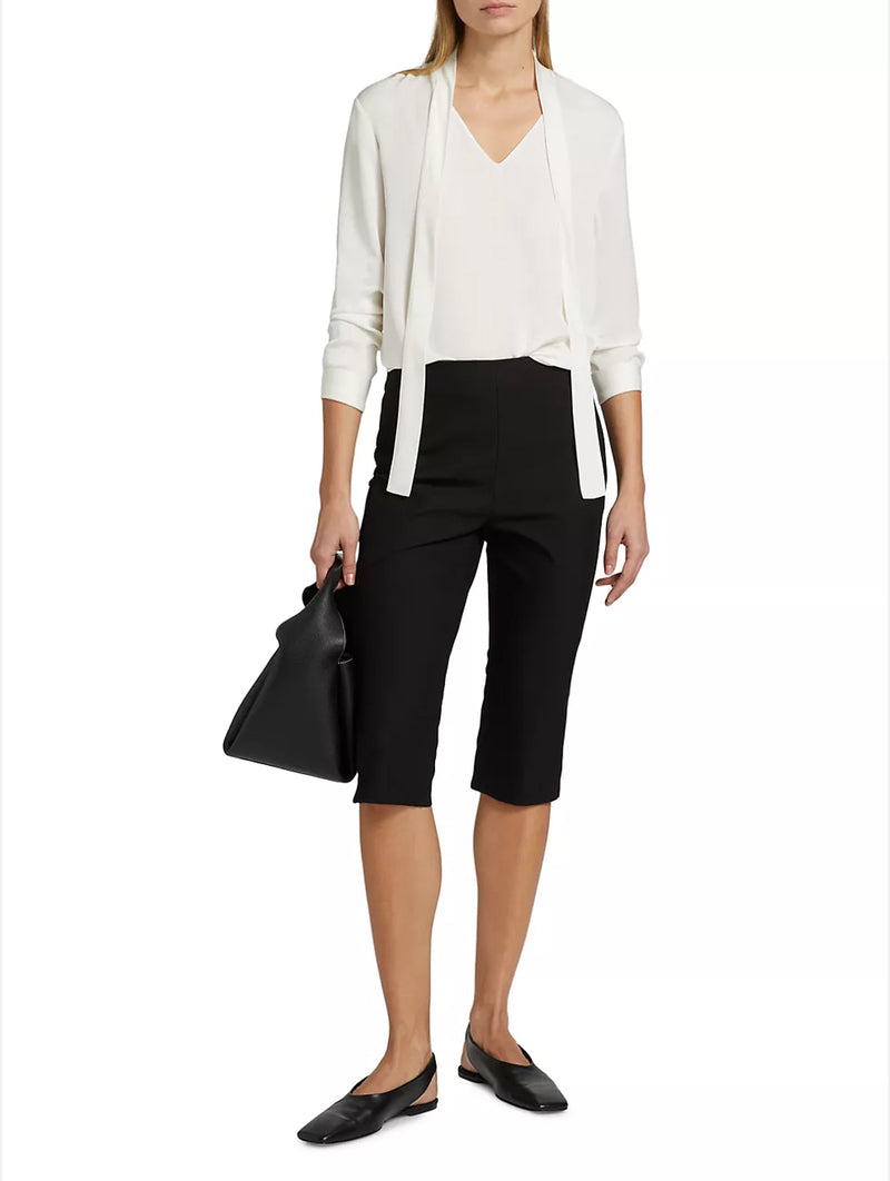 Open Tie Neck Silk  Blouse in Ivory