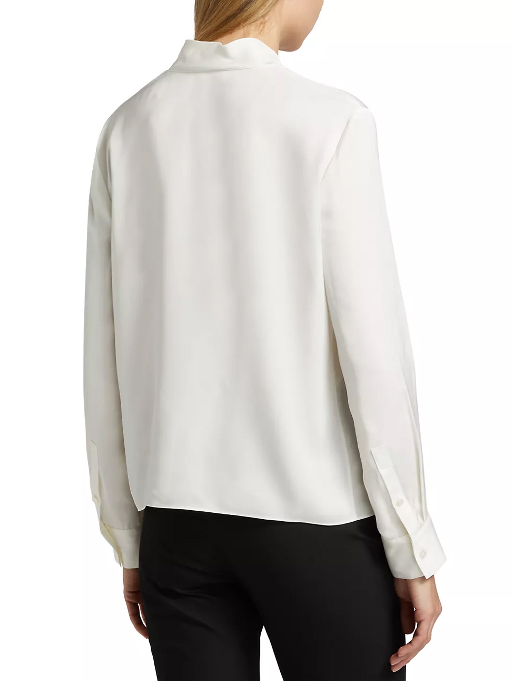 Open Tie Neck Silk  Blouse in Ivory