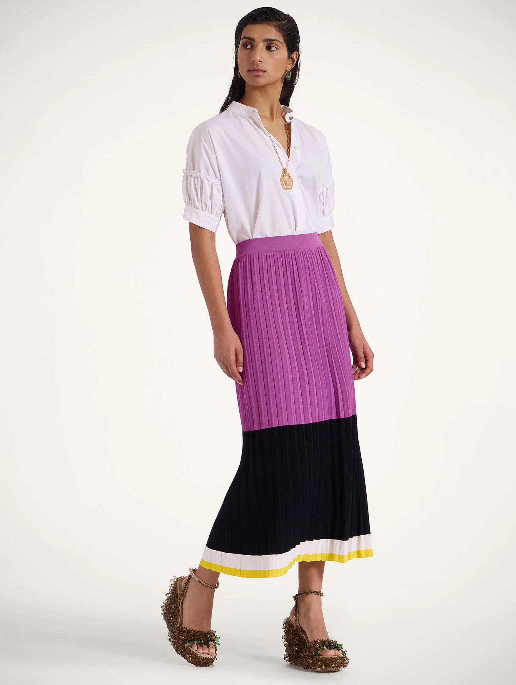Organetto Skirt in Color Block Purple & Black