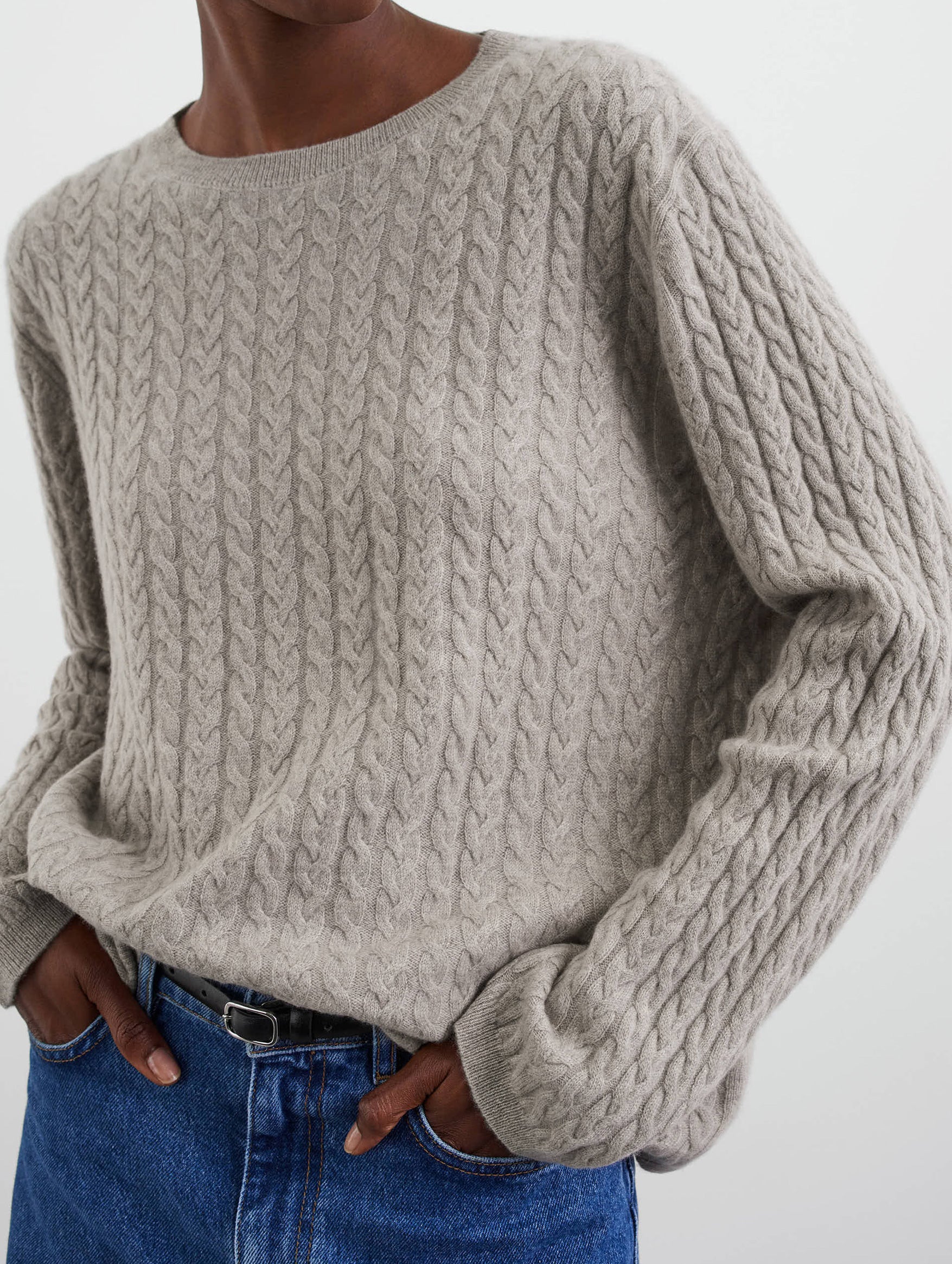 Oversized Cable Cashmere Sweater in Greige