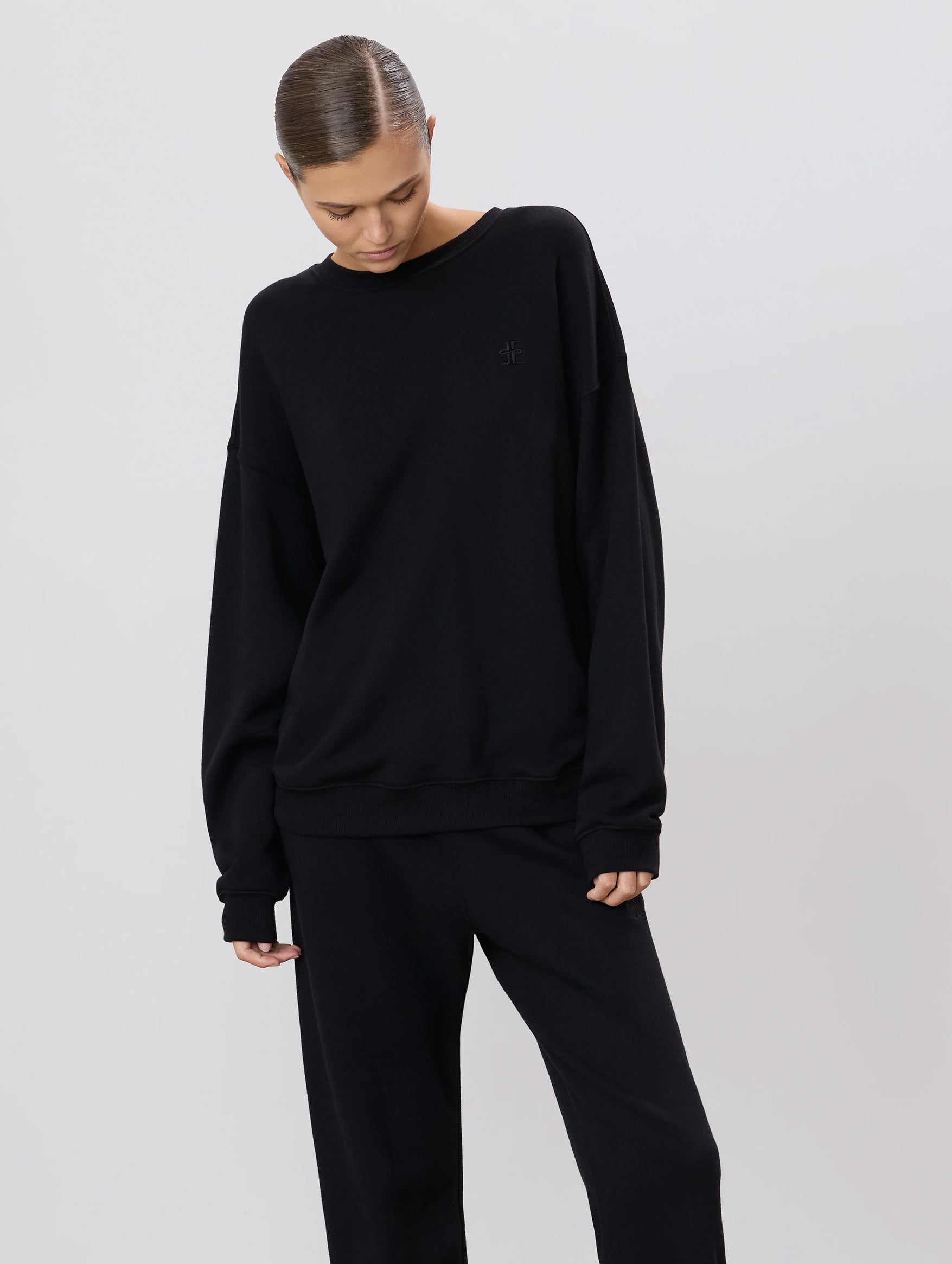 Oversized Crewneck Sweatshirt in Black