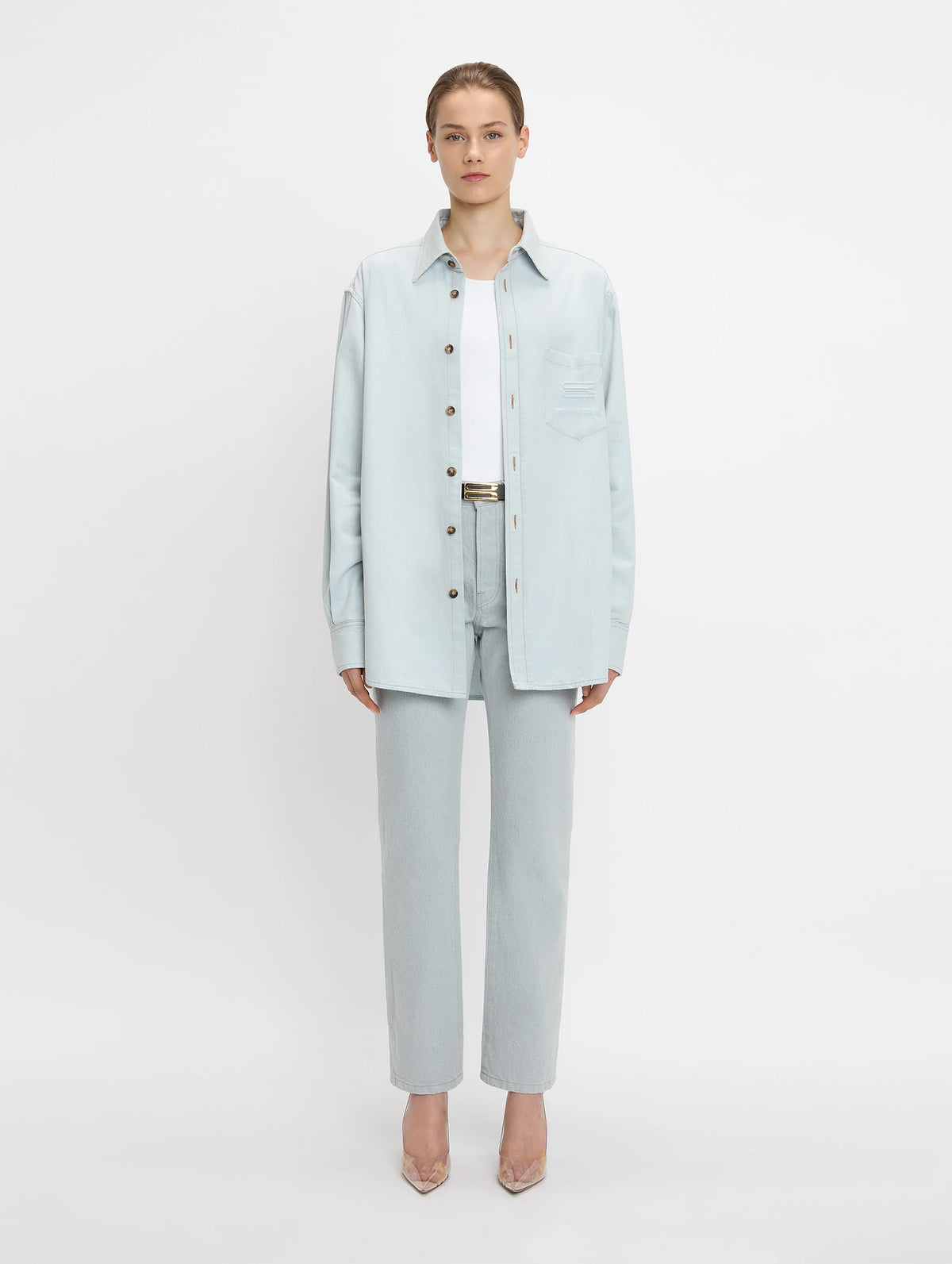 Oversized Mens Denim Shirt in Light Azul