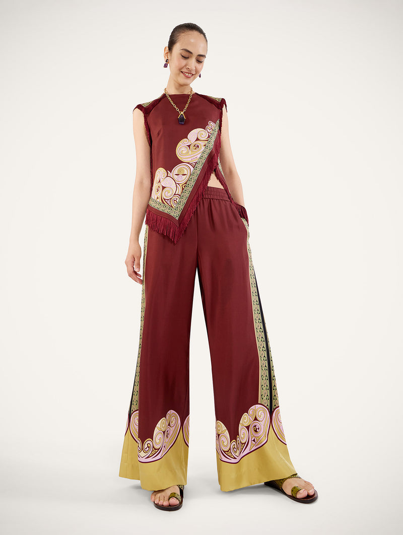 Palazzo Pants in Kells Swirl Placée Burgundy
