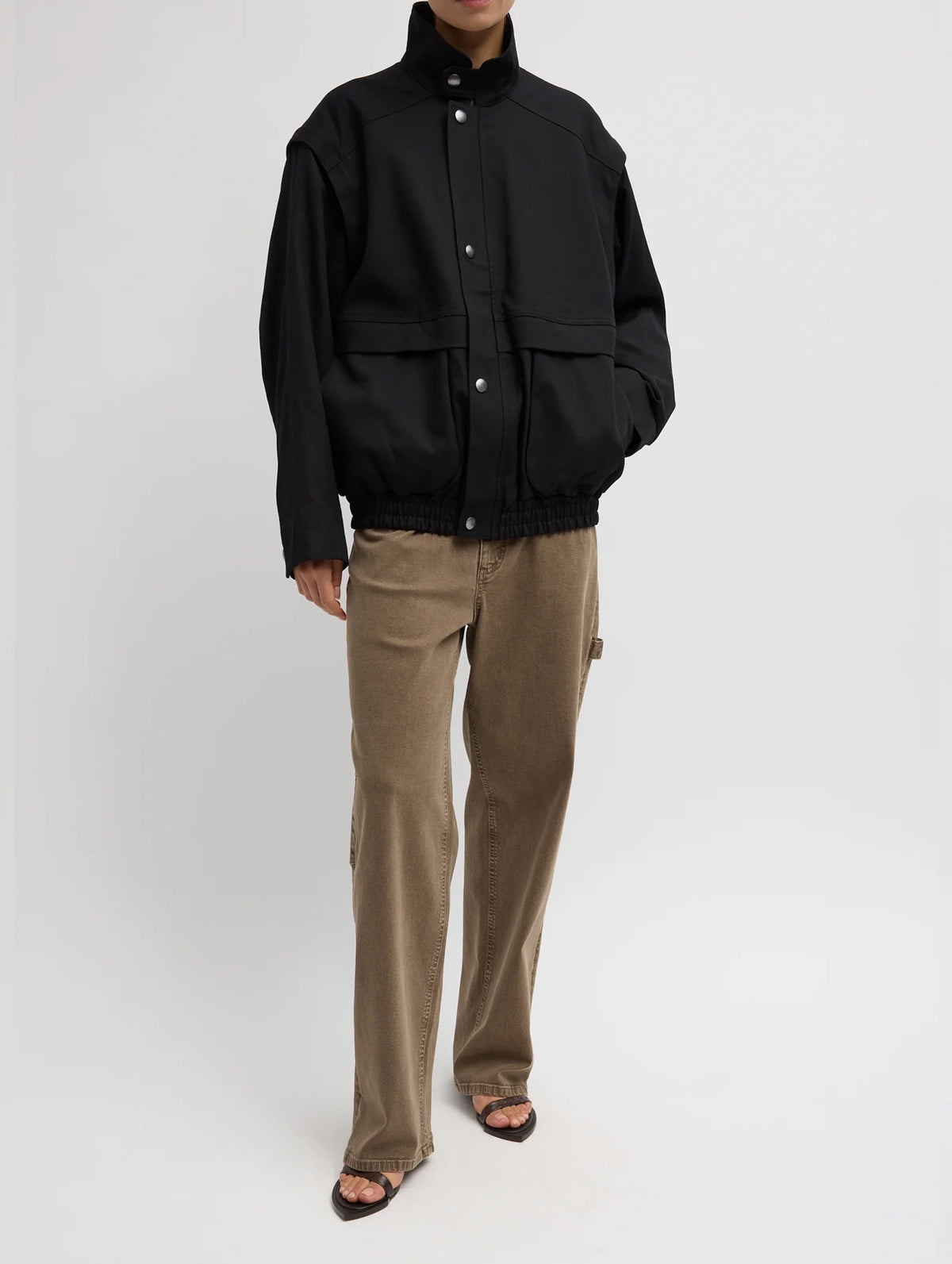 Patchwork Twill Slicker Jacket in Black