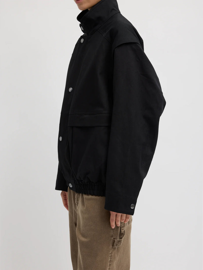 Patchwork Twill Slicker Jacket in Black