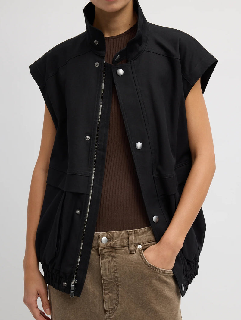 Patchwork Twill Slicker Jacket in Black