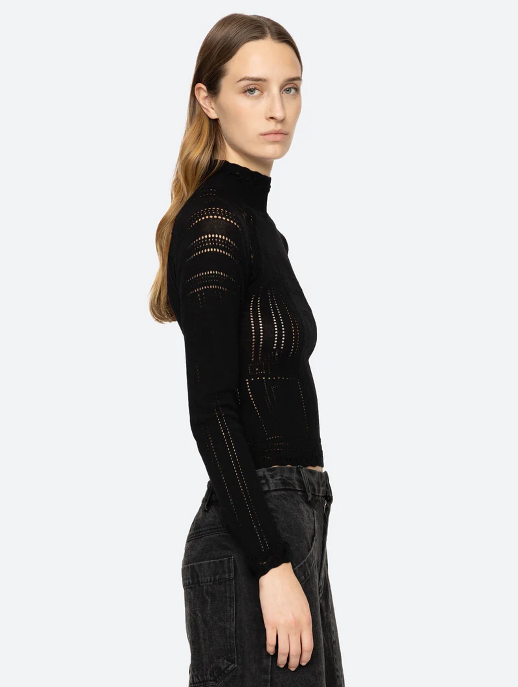 Paxton Knit Long Sleeve Top in Black