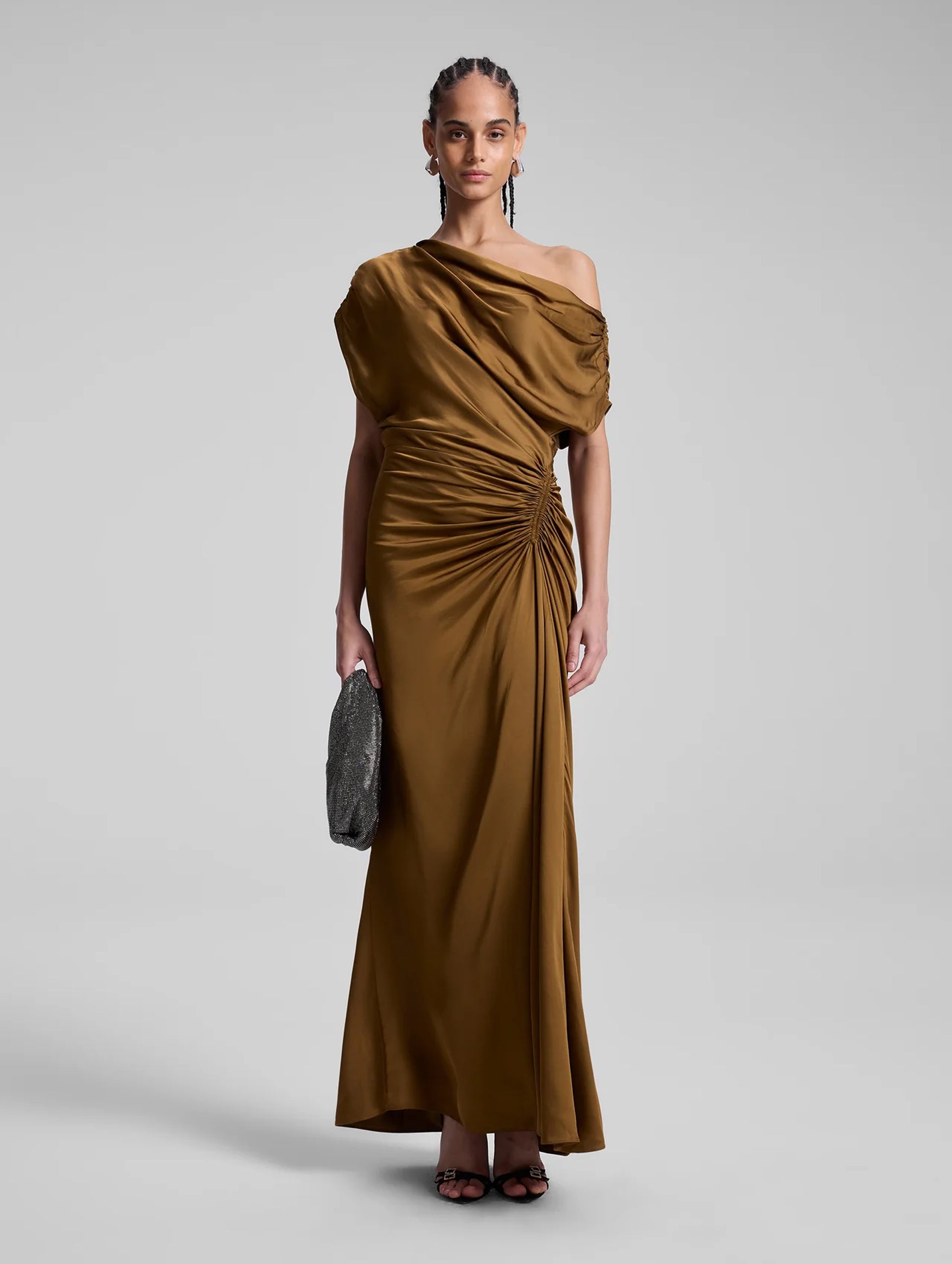 Penny Satin Maxi Dress in Mocha