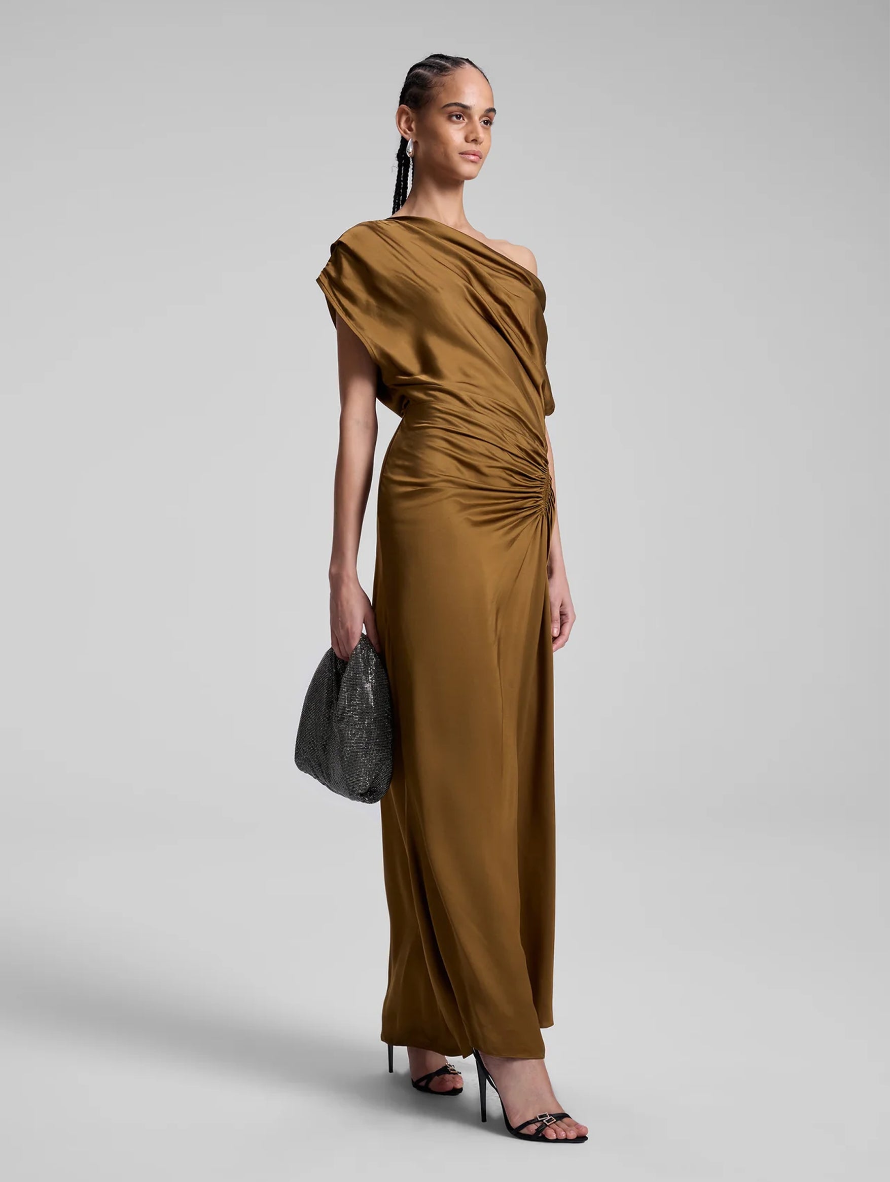 Penny Satin Maxi Dress in Mocha