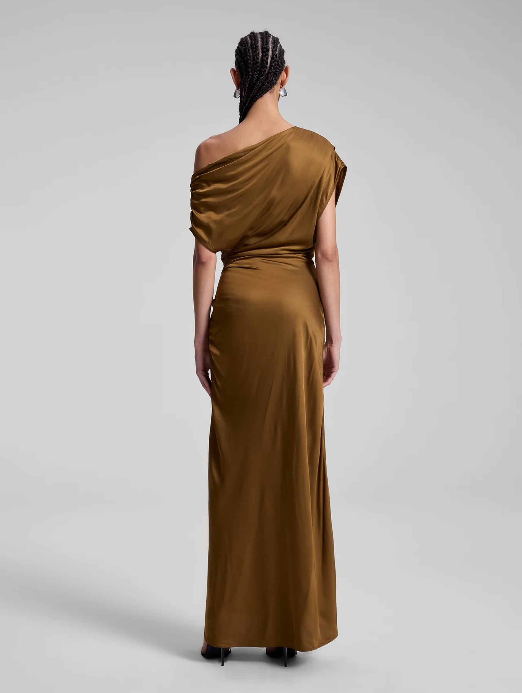 Penny Satin Maxi Dress in Mocha