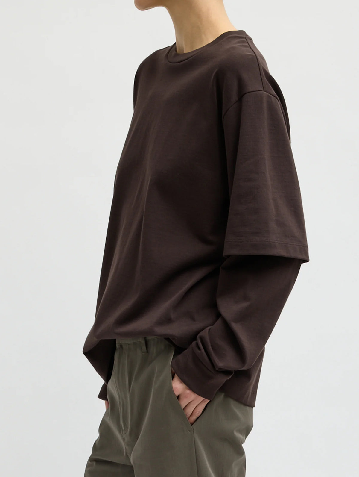 Perfectv T Unisex Double Layer Long Sleeve Tshirt in Brown