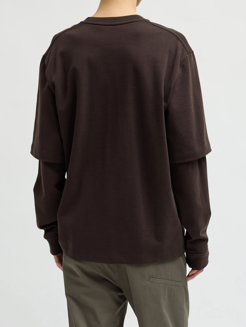 Perfectv T Unisex Double Layer Long Sleeve Tshirt in Brown