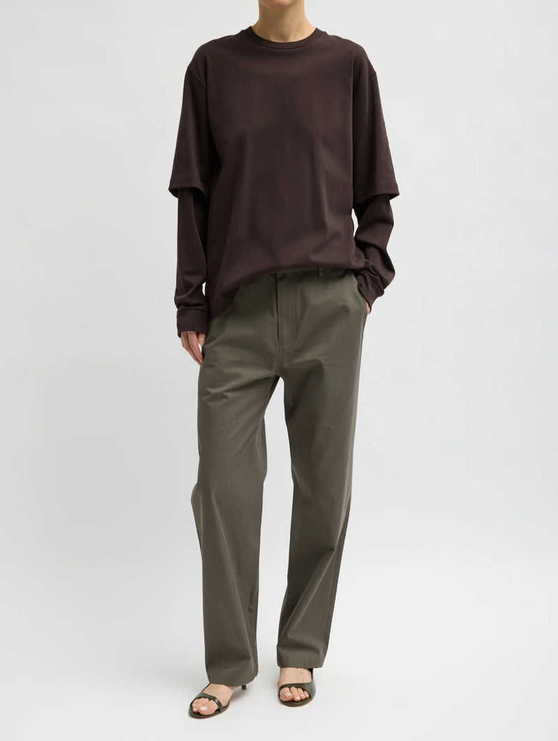 Perfectv T Unisex Double Layer Long Sleeve Tshirt in Brown