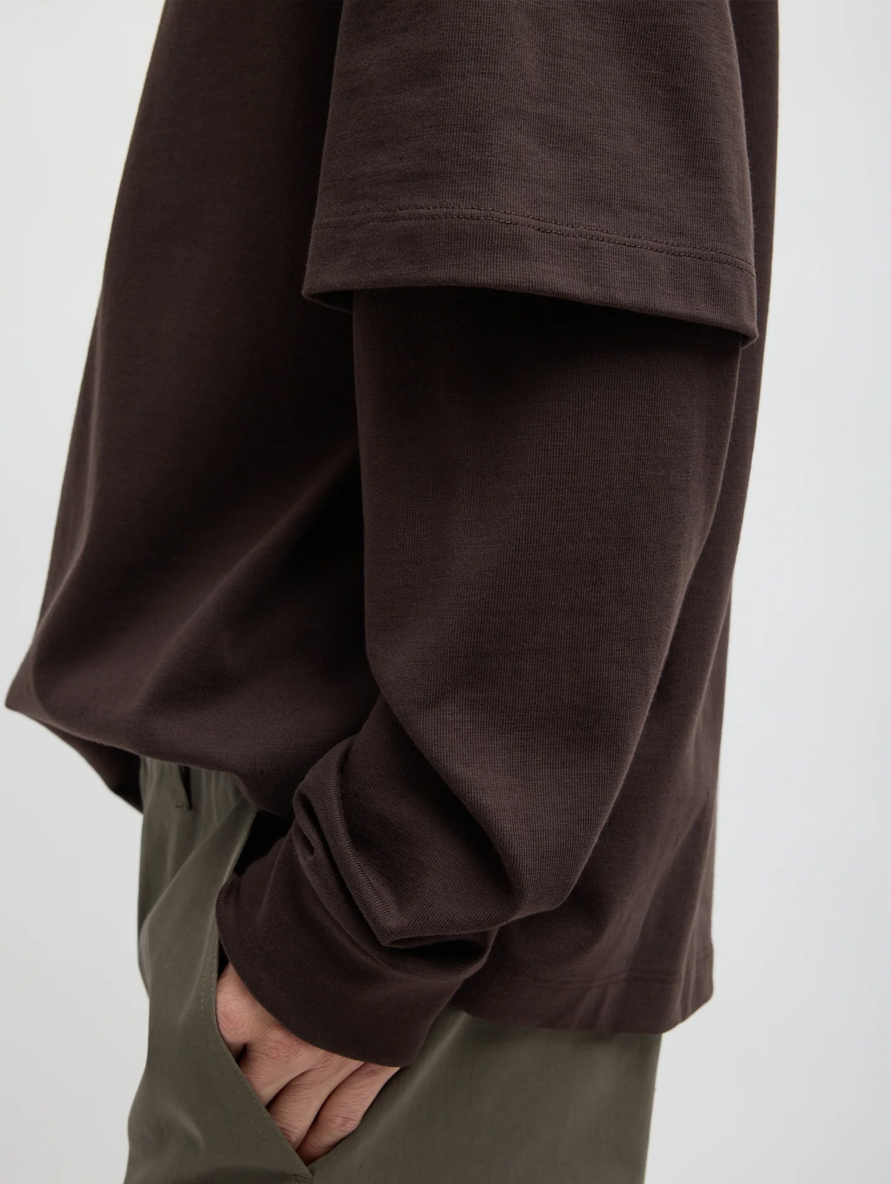 Perfectv T Unisex Double Layer Long Sleeve Tshirt in Brown