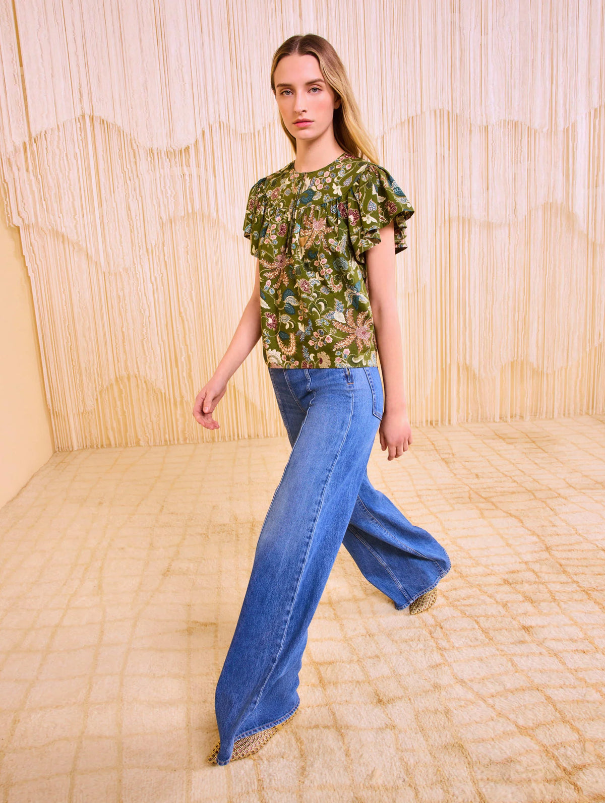 Perline Flutter Sleeve Blouse in Lichen