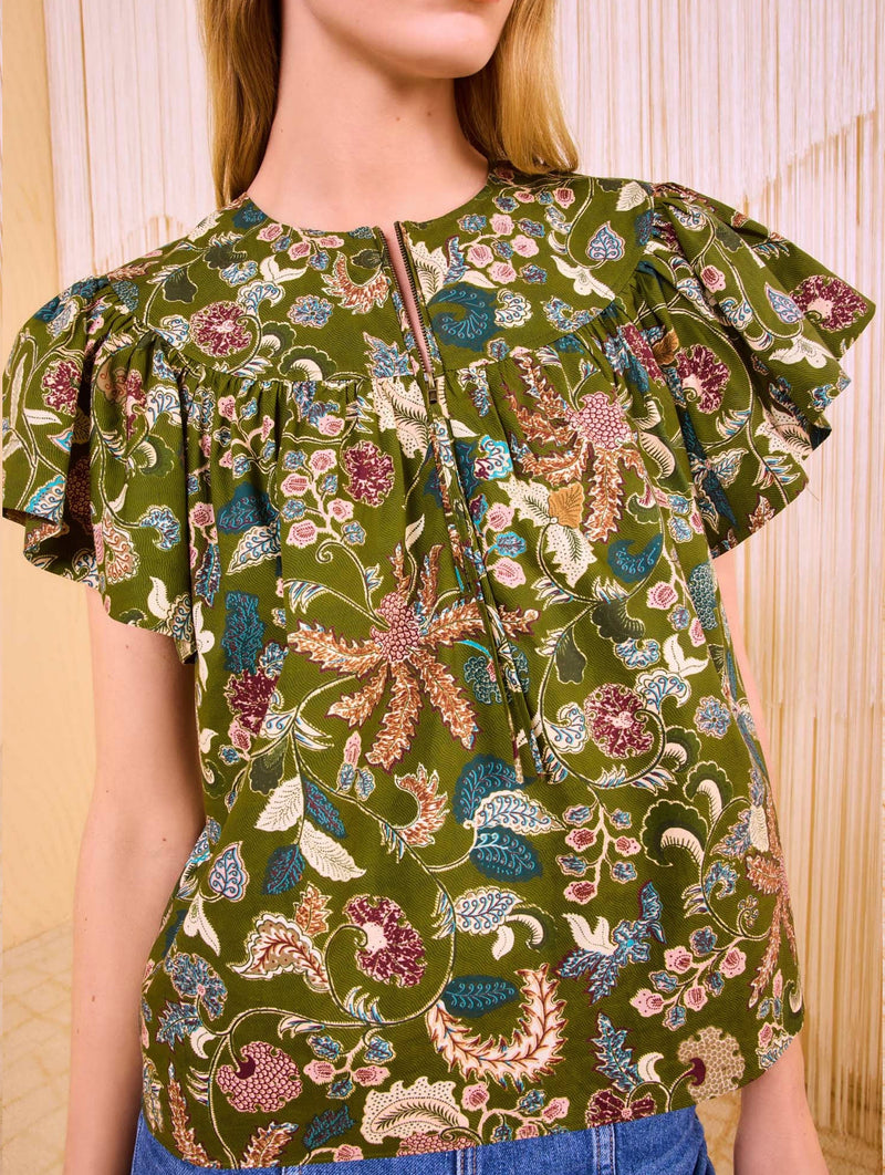 Perline Flutter Sleeve Blouse in Lichen
