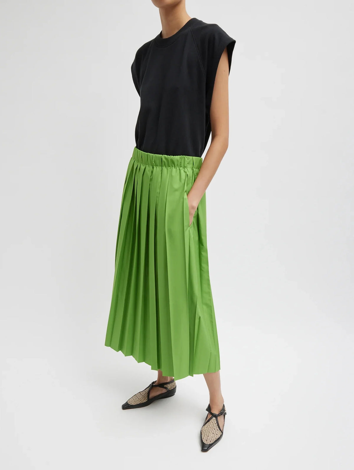 Nylon Pleated Skirt in Lime