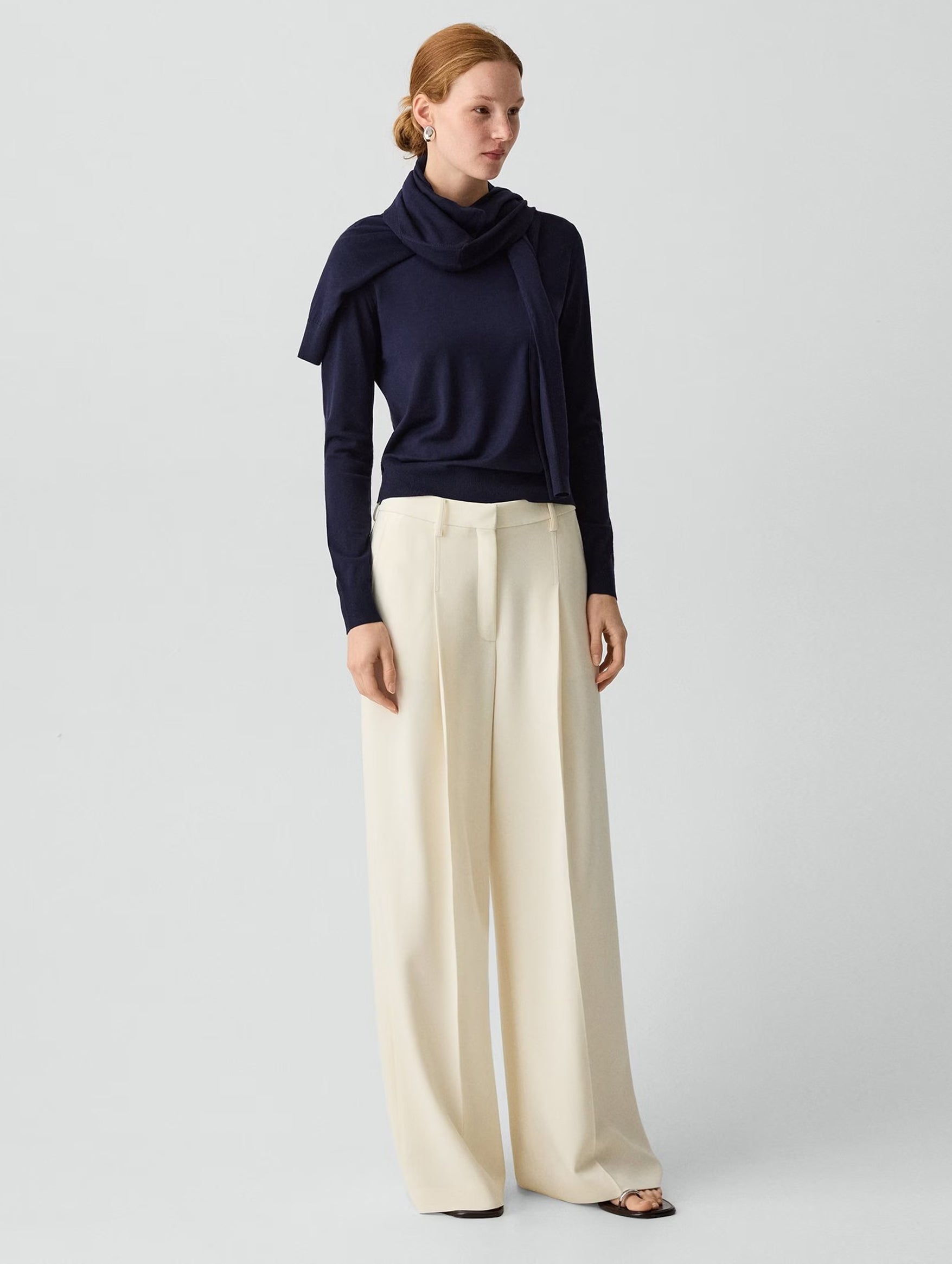Pleated Wide-Leg Pant in Rice