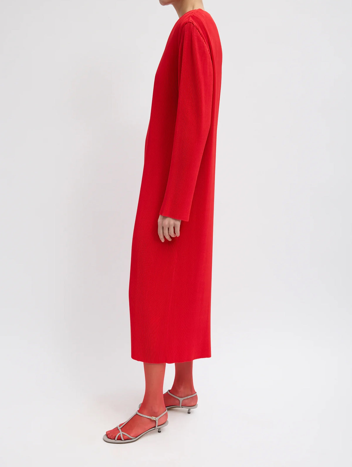 Plisse Midi Dress in Red