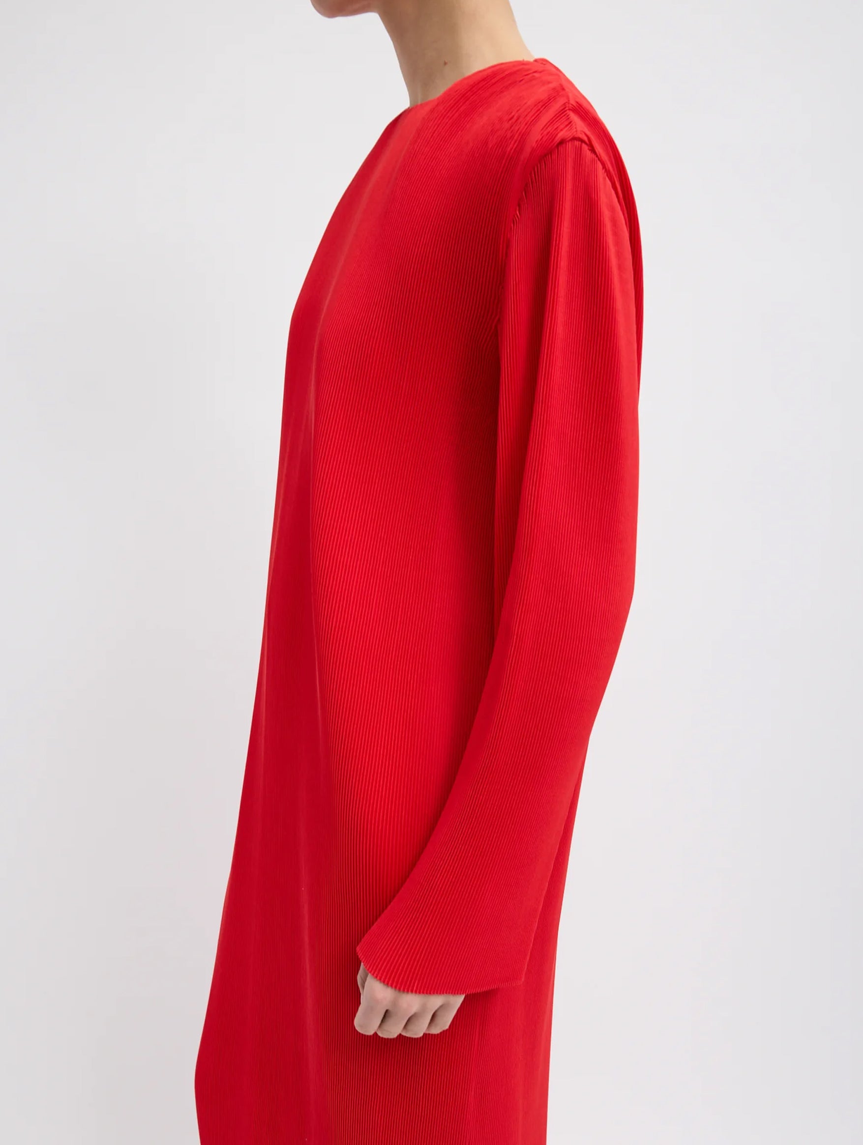 Plisse Midi Dress in Red
