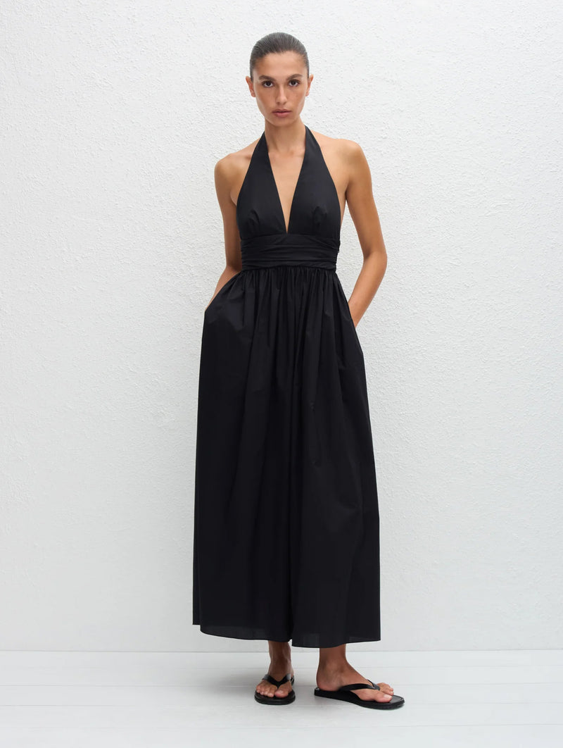 Plunge Halter Dress in Black