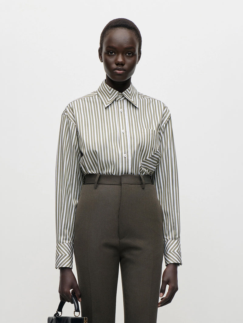 Pocket Detail Shirt in Marsh Green & White