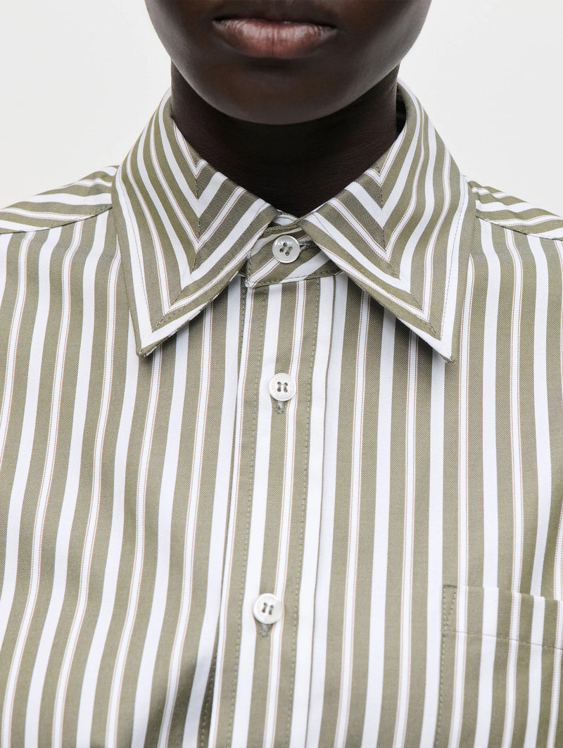 Pocket Detail Shirt in Marsh Green & White