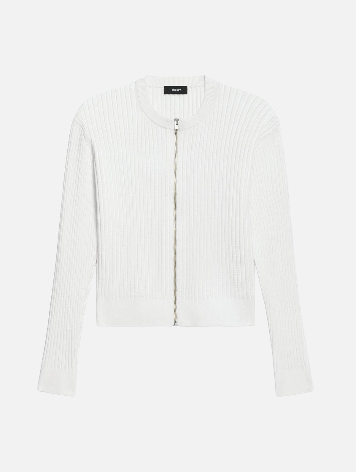 Pointelle Bomber Cardigan in White