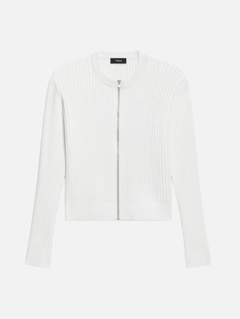 Pointelle Bomber Cardigan in White