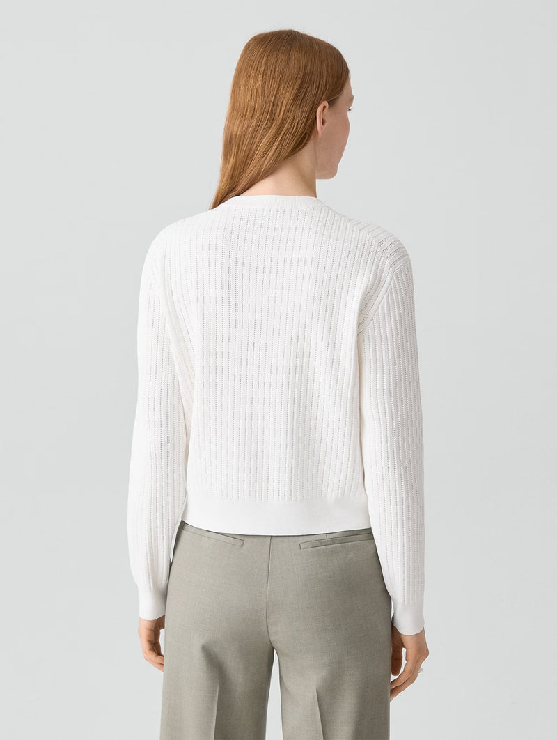 Pointelle Bomber Cardigan in White