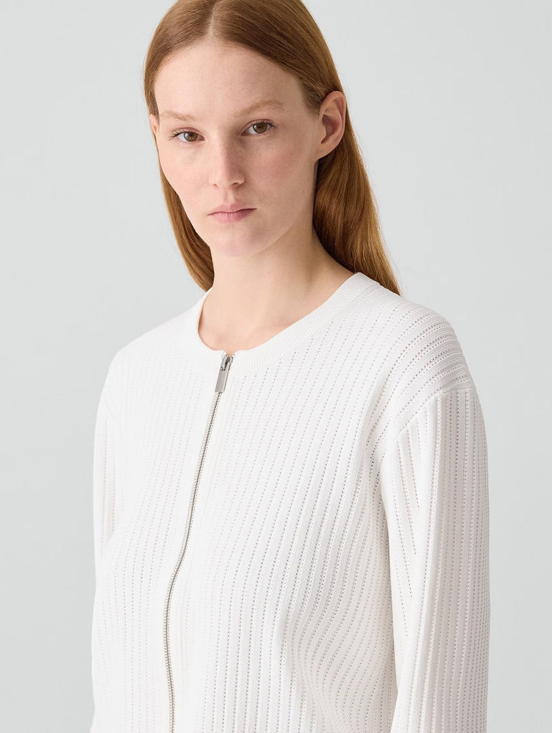 Pointelle Bomber Cardigan in White