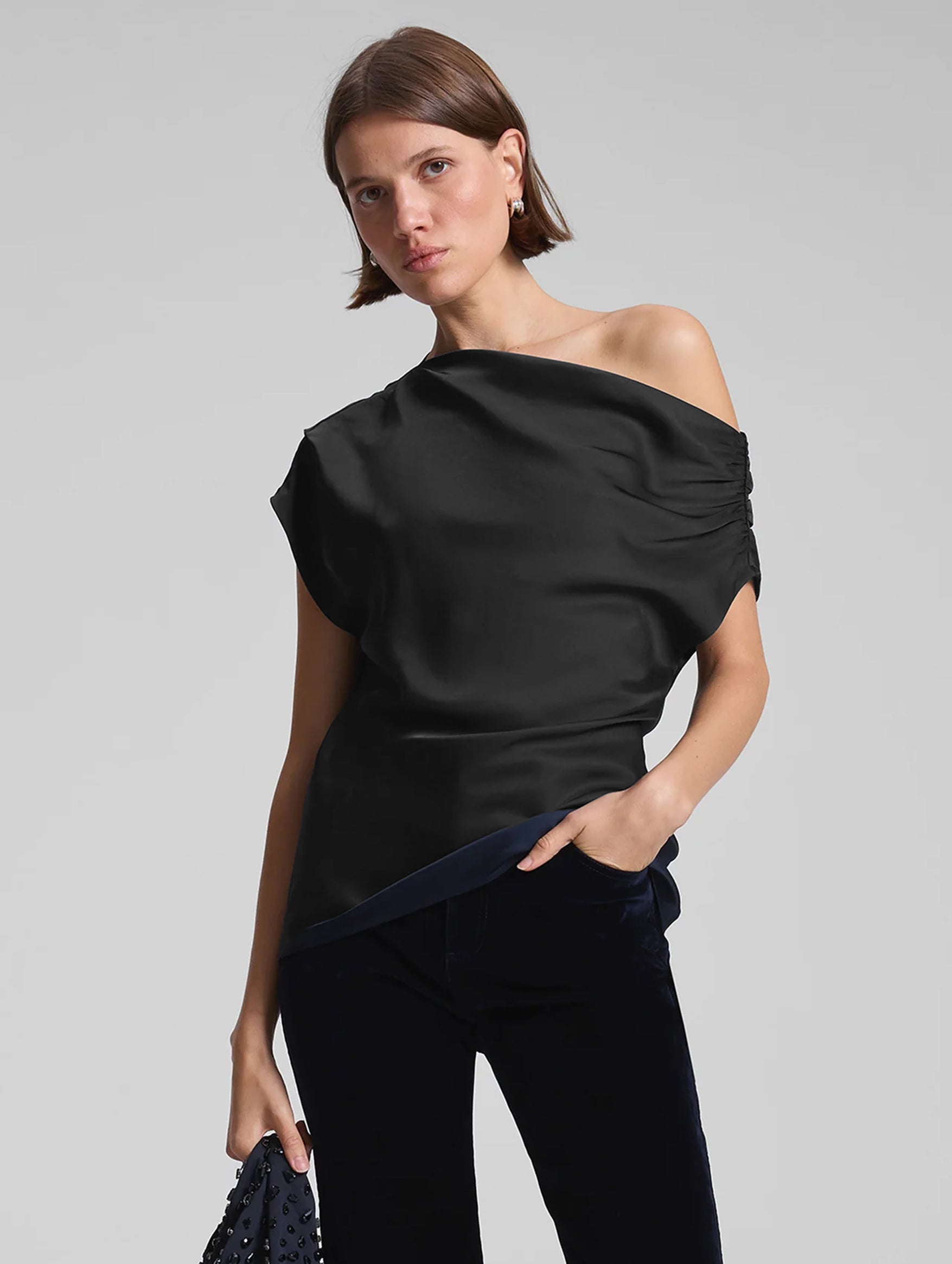 Poppy Satin Top in Black