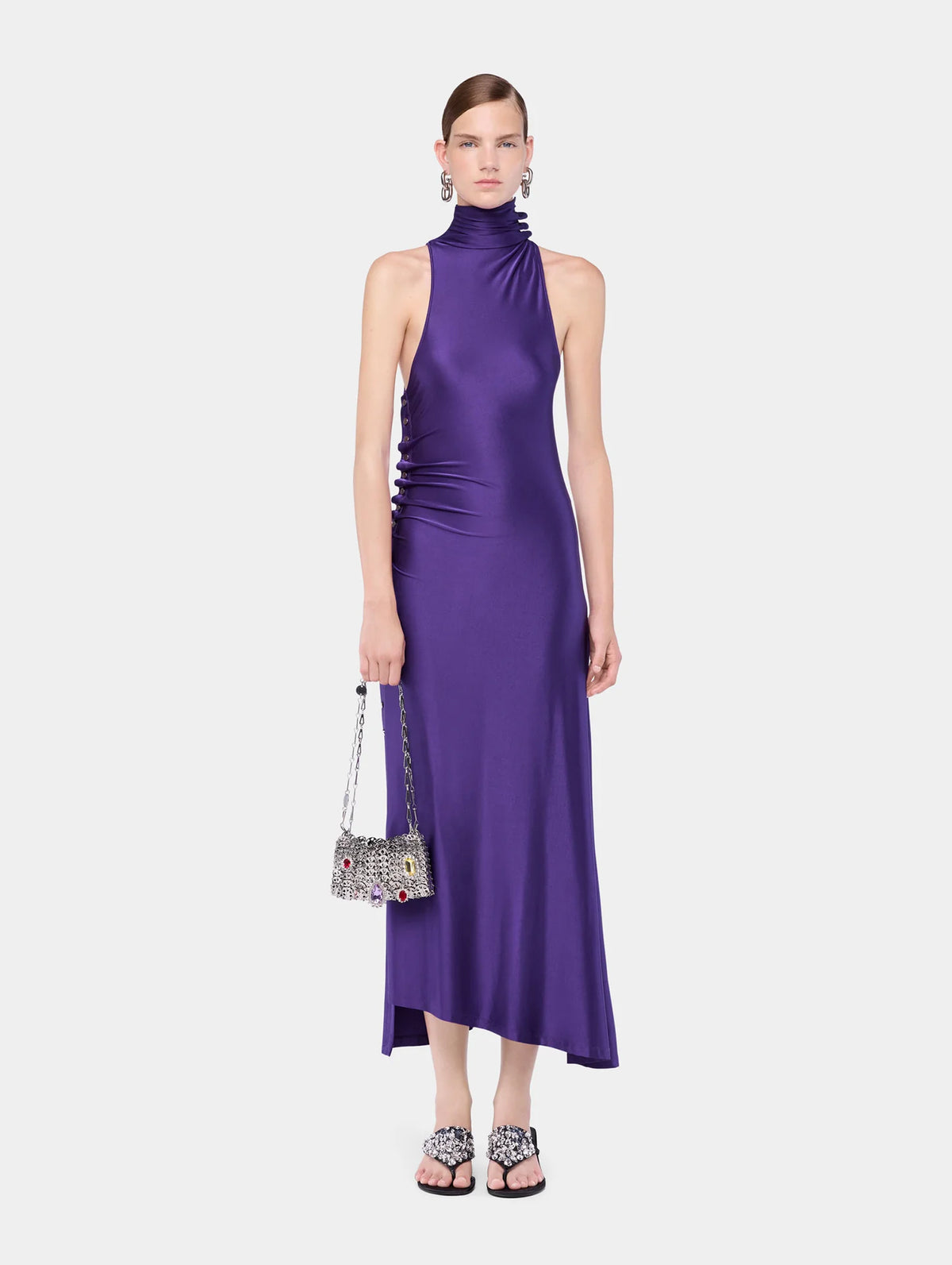 Midi Draped Jersey Dress in Violet