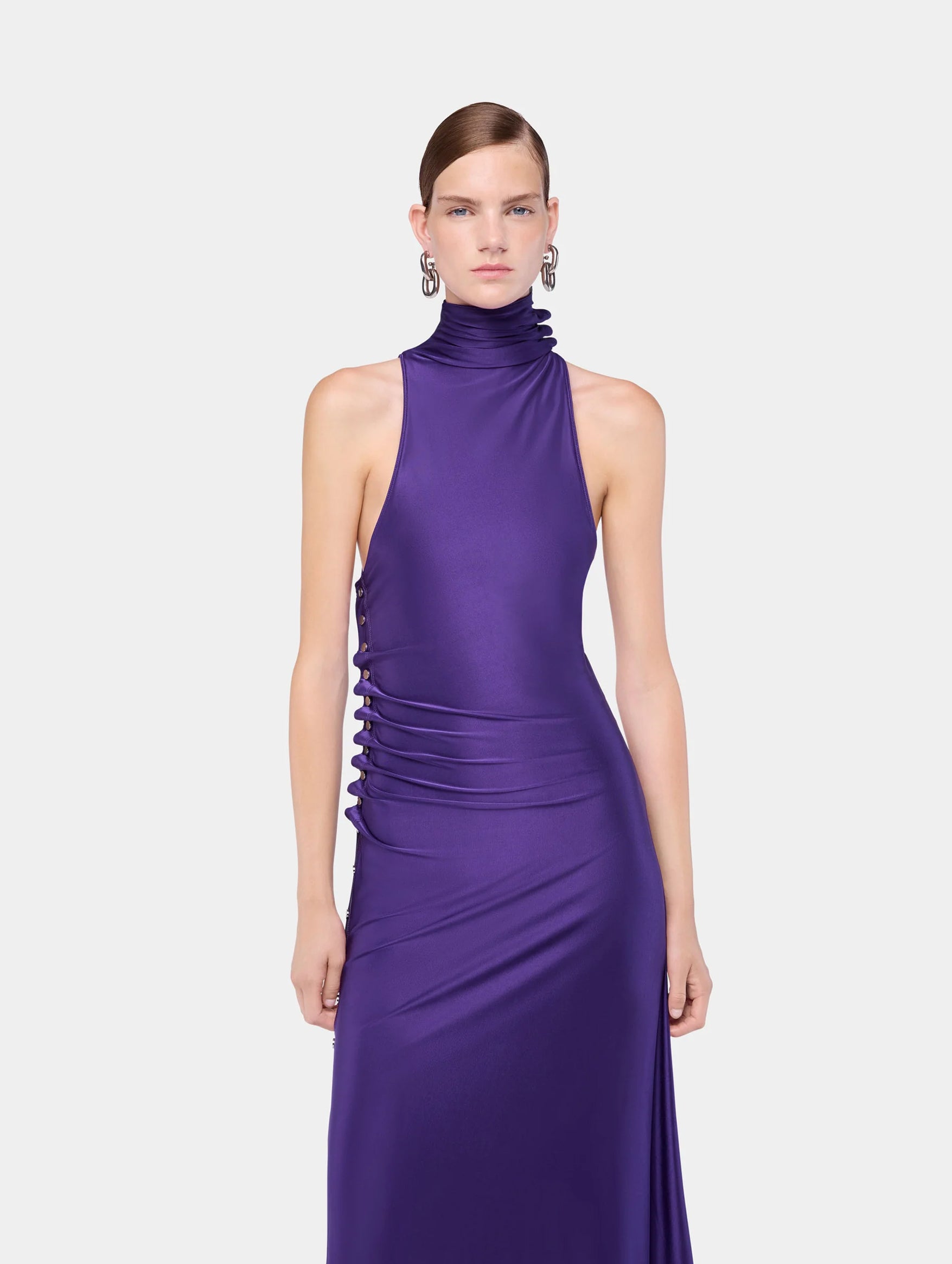 Midi Draped Jersey Dress in Violet