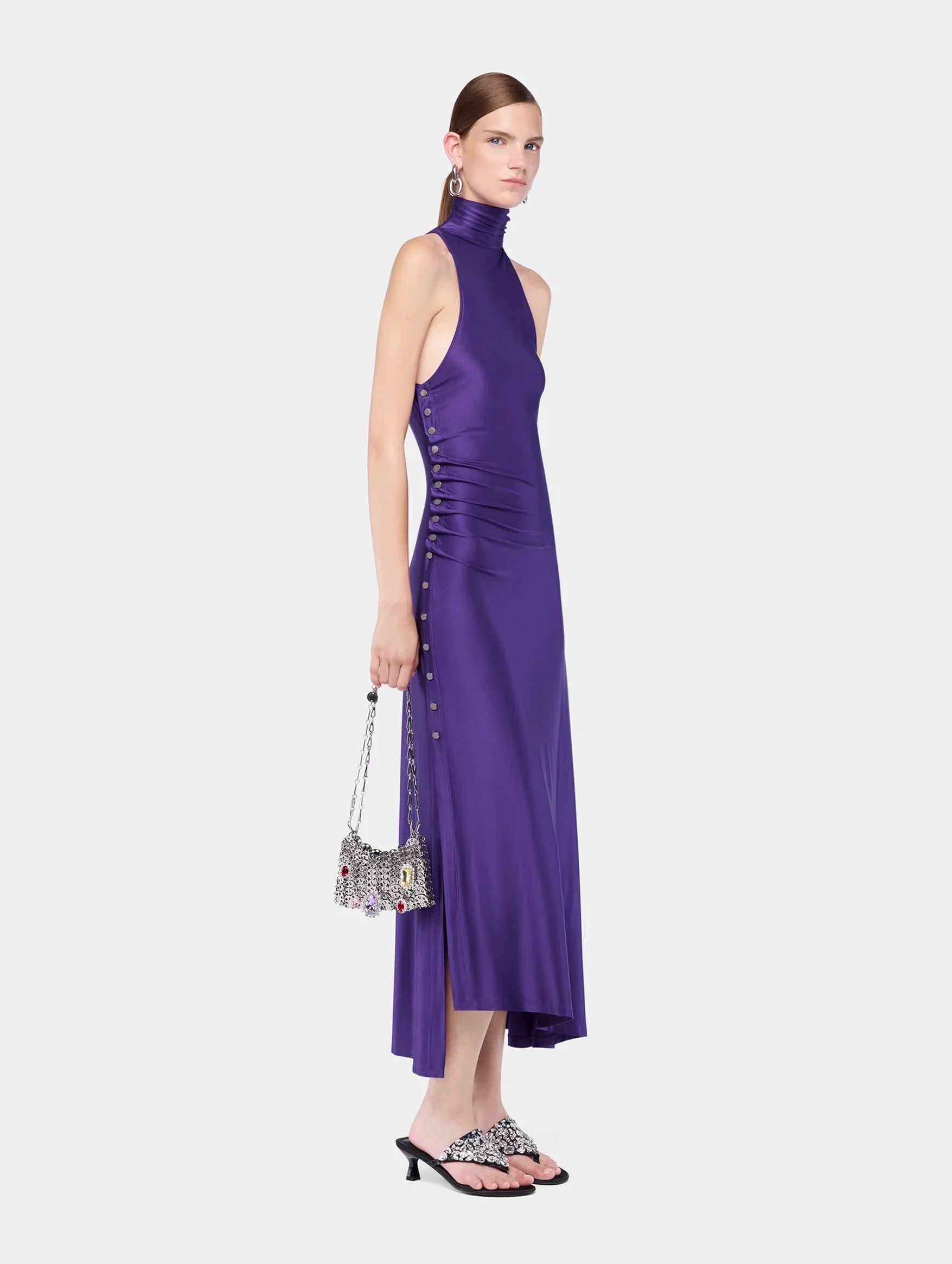 Midi Draped Jersey Dress in Violet