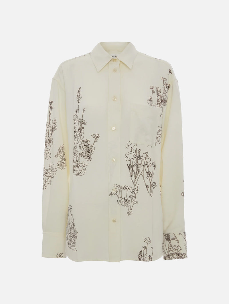 Pyjama Shirt in Off White Floral Print