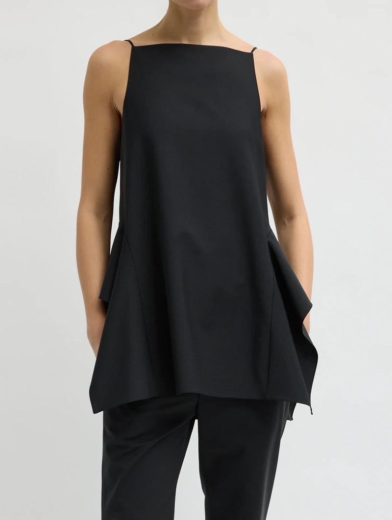 Recycled Tropical Wool Side Drape Top in Black