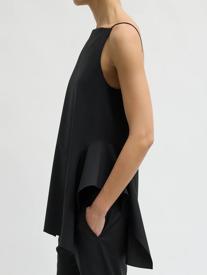 Recycled Tropical Wool Side Drape Top in Black