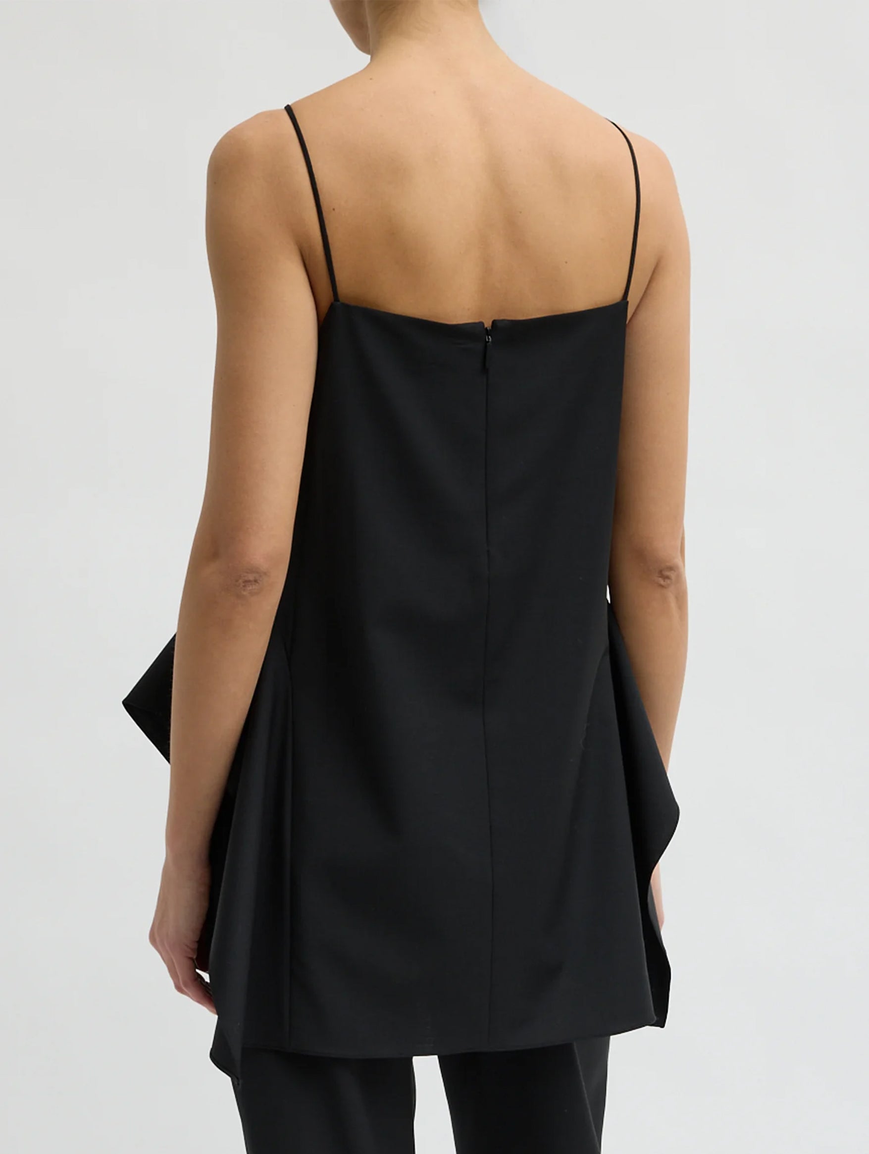 Recycled Tropical Wool Side Drape Top in Black