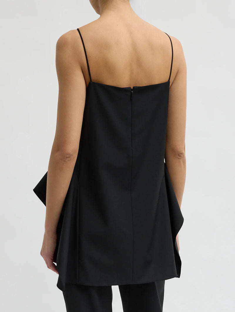 Recycled Tropical Wool Side Drape Top in Black