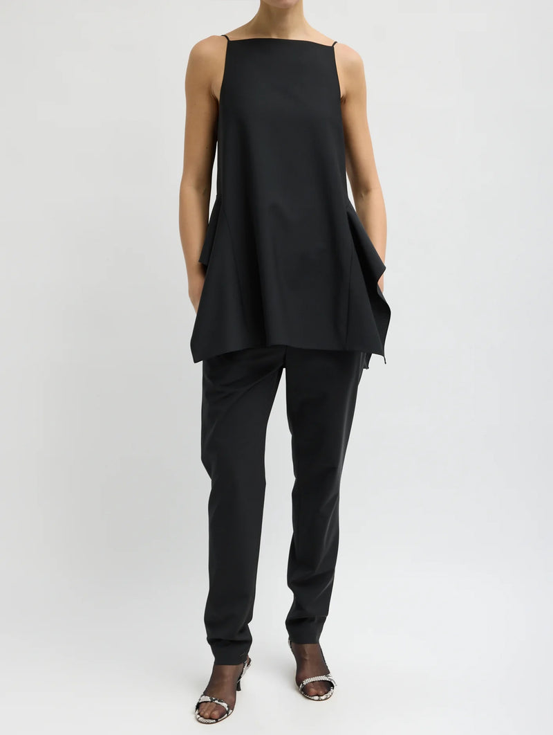 Recycled Tropical Wool Side Drape Top in Black