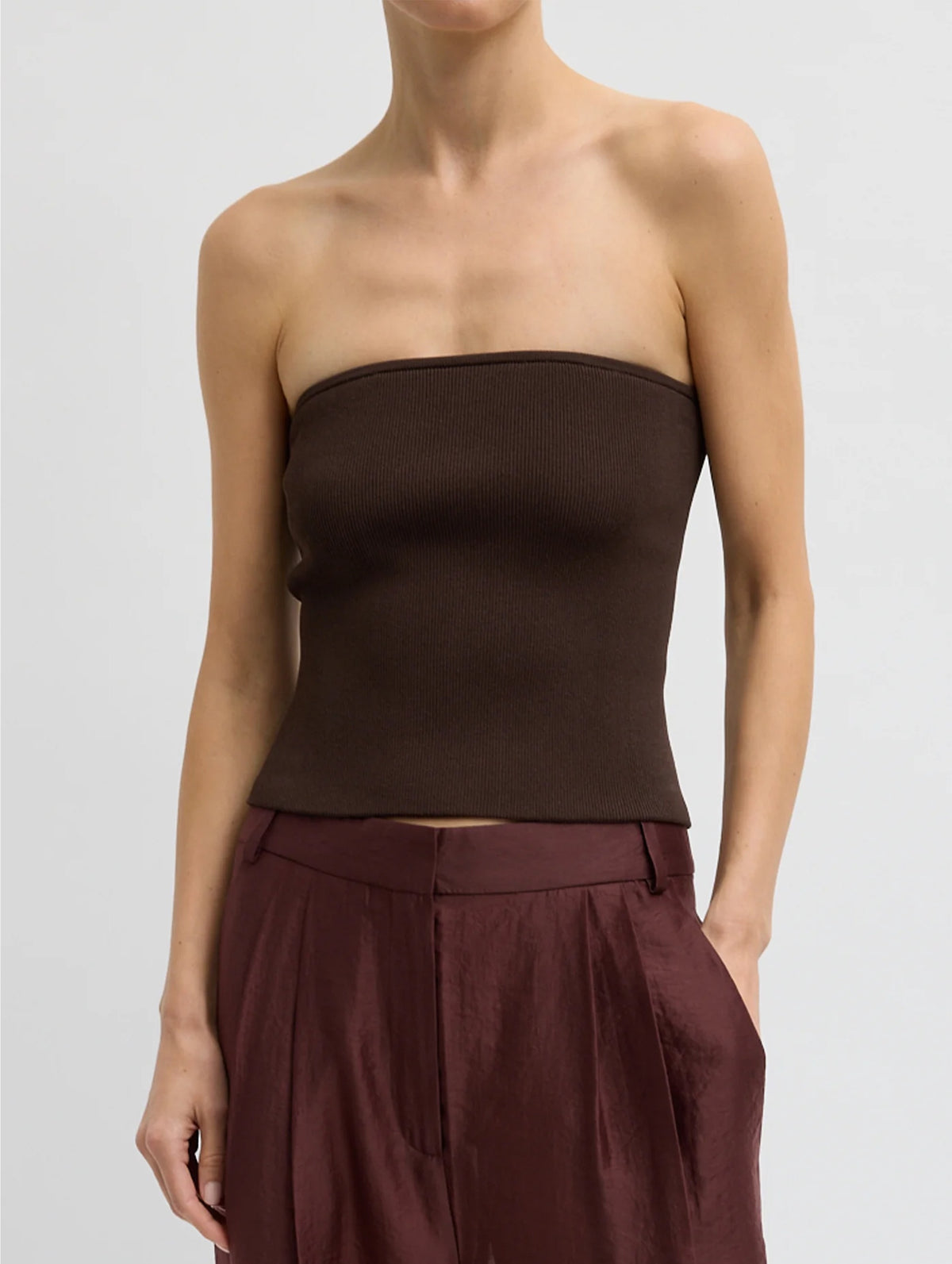 Ribbed Sweater Tube Top in Hickory Brown