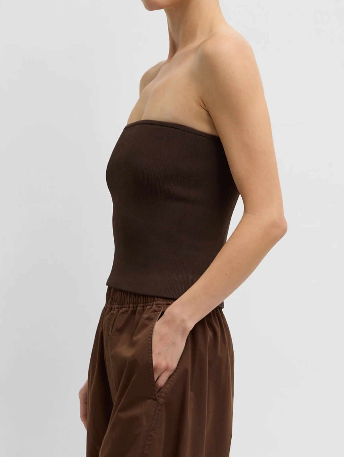 Ribbed Sweater Tube Top in Hickory Brown