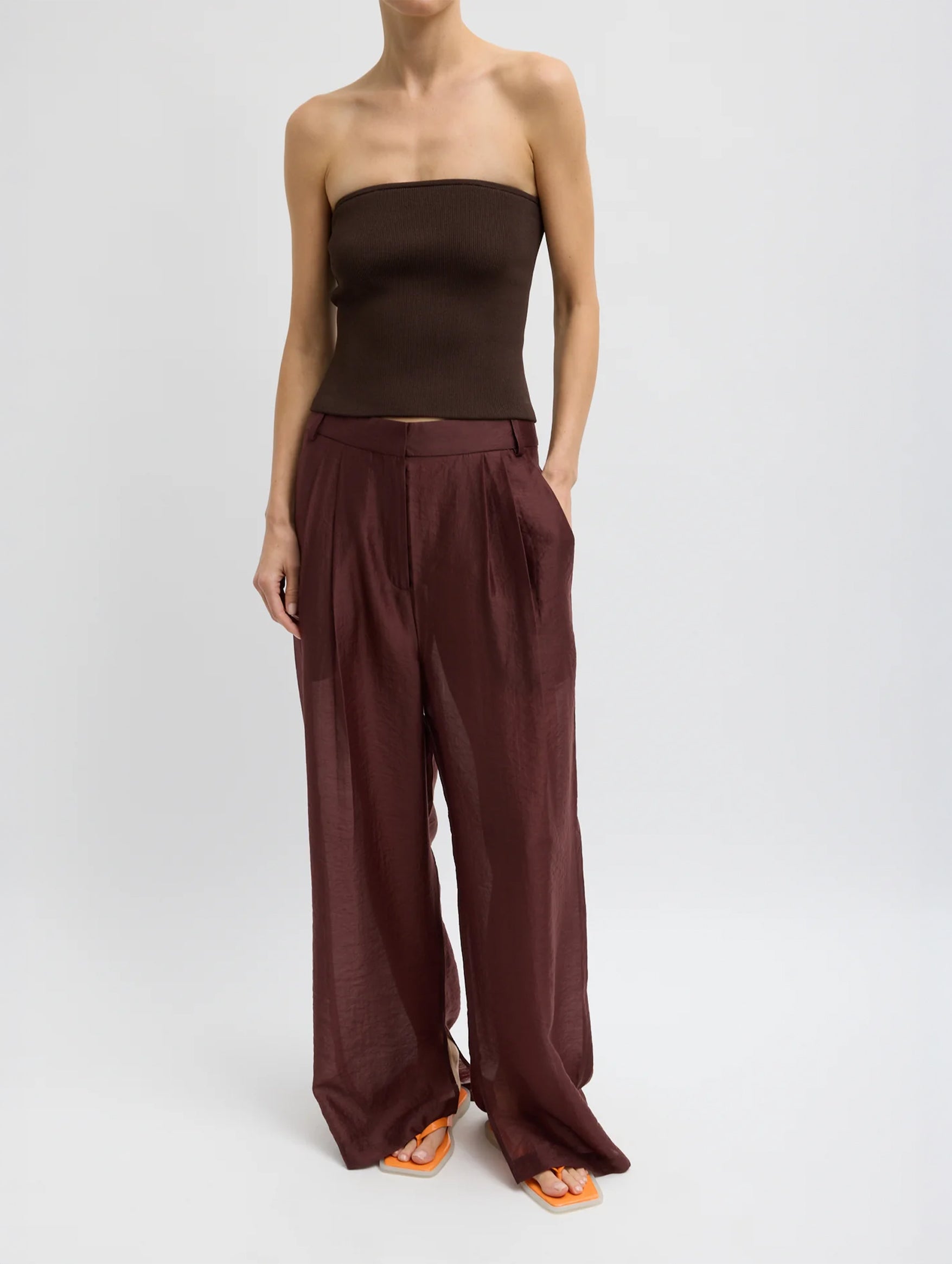 Ribbed Sweater Tube Top in Hickory Brown