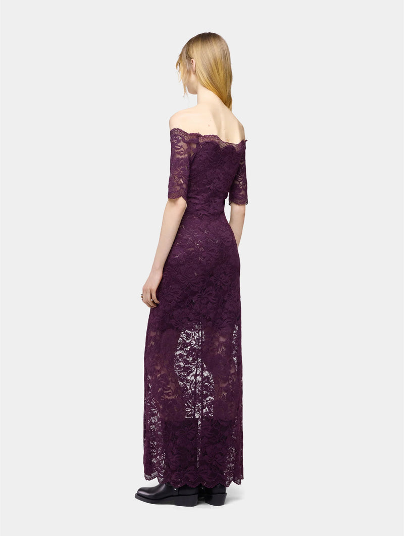 Midi Dress in Magenta Layered Lace