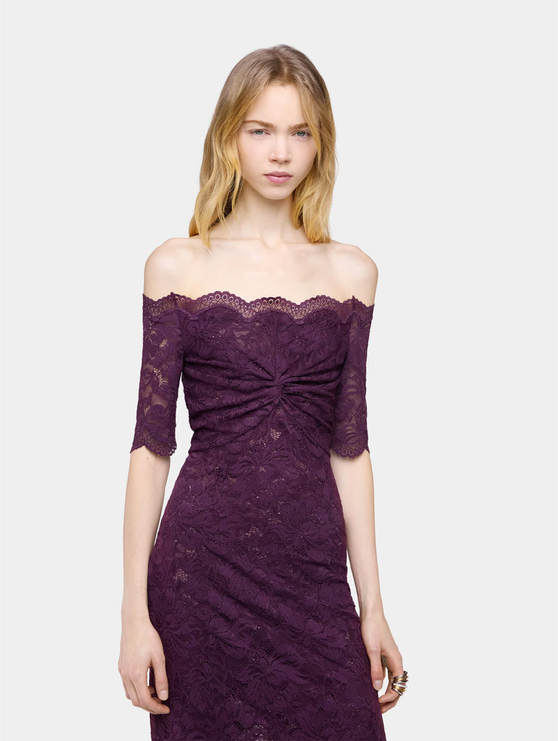 Midi Dress in Magenta Layered Lace