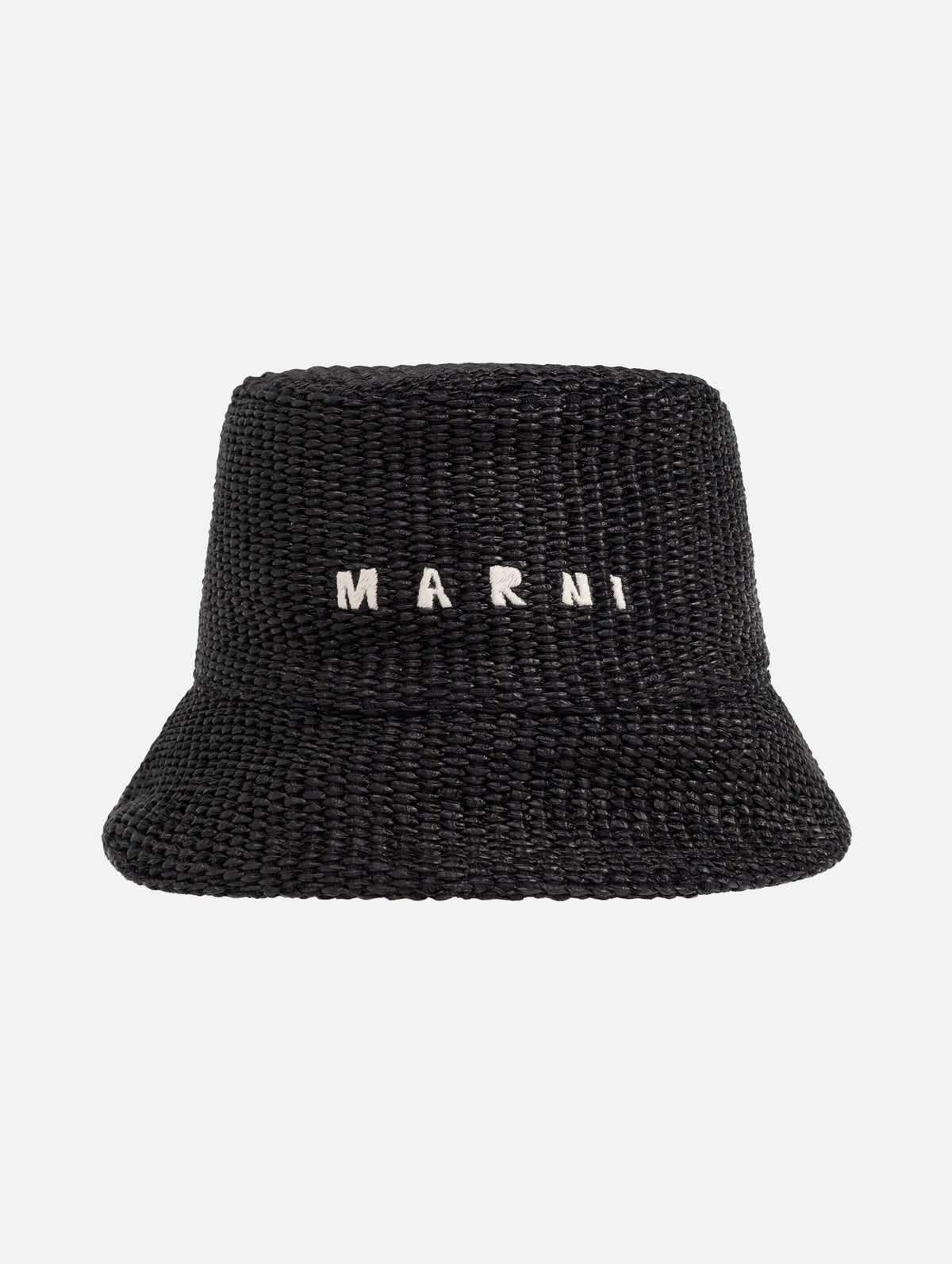 Logo-embroidered Raffia Bucket Hat in Black