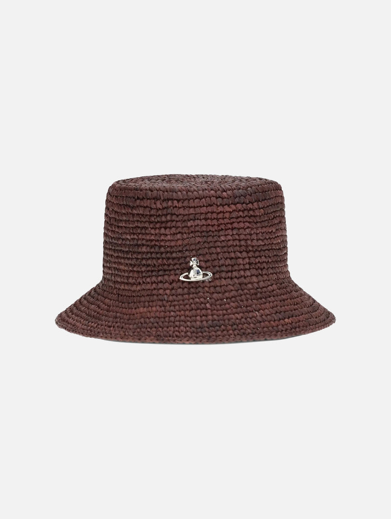 Raffia Bucket Hat in Chocolate