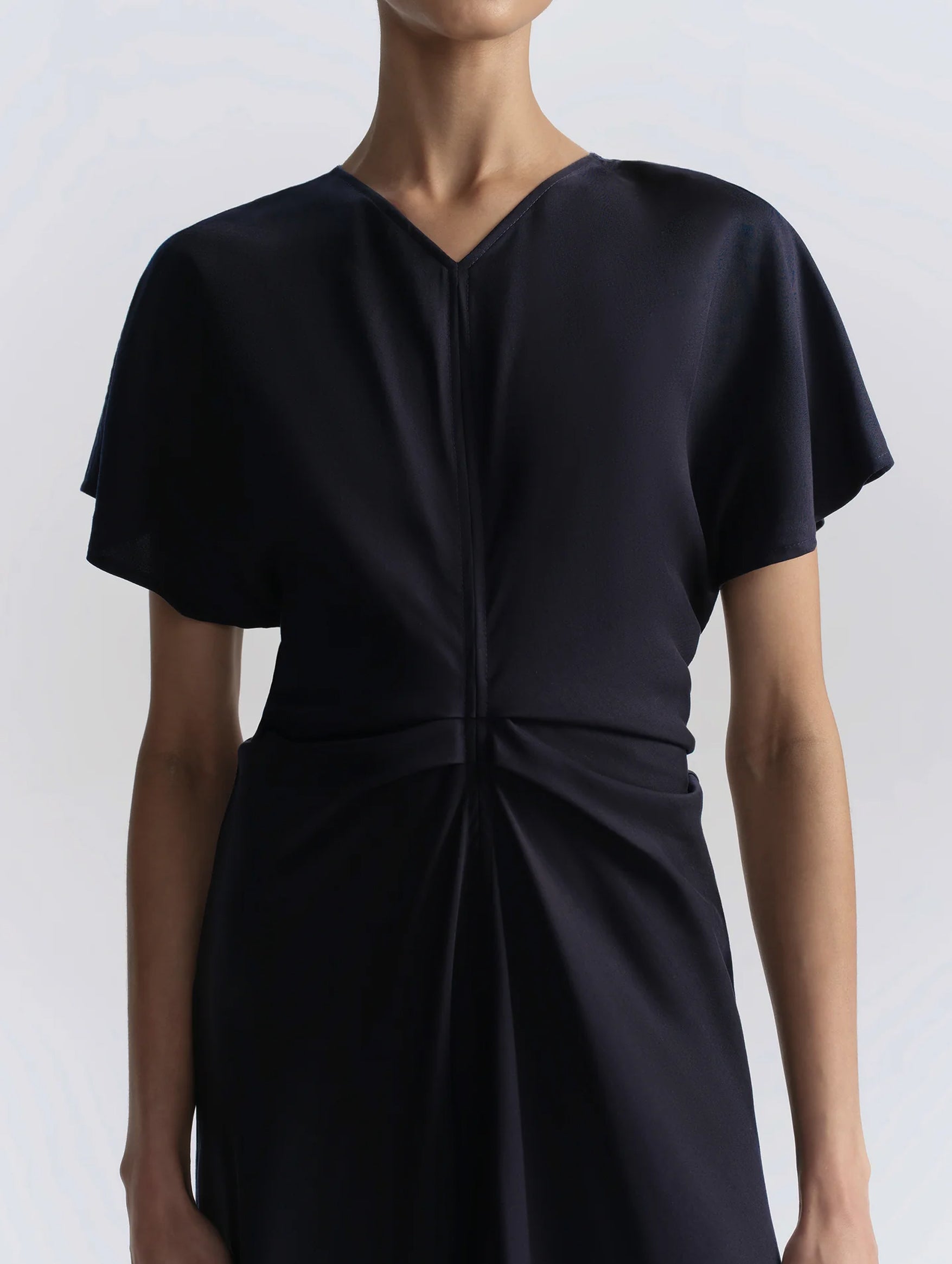 Rem Ruched Midi Dress in Night Blue